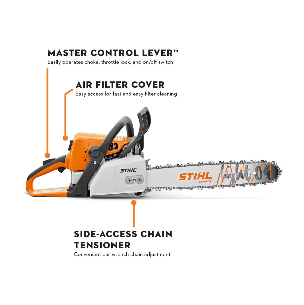 Stihl Ms250 Master Control Lever Easy-Access Air Filter Cover And Side-Access Chain Tensioner